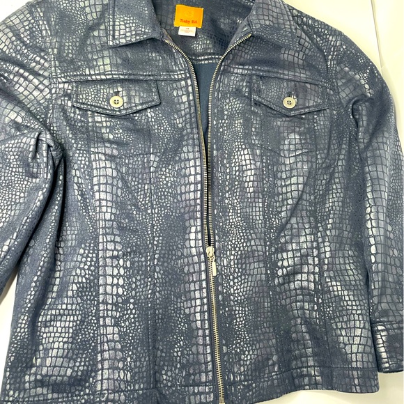 Ruby Rd. Navy Blue Moto Snake Print Long Sleeve Jacket Size L - Picture 4 of 9